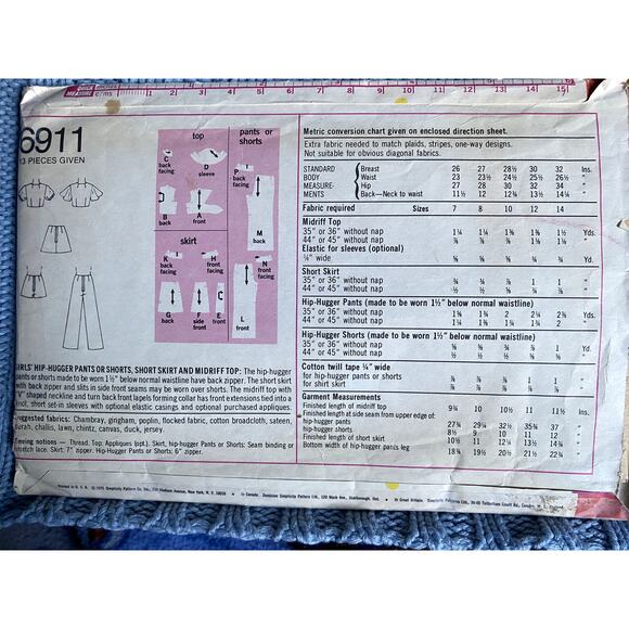 Simplicity 6911 Sewing pattern girls crop top shorts pants mini skirt size 12 - Picture 3 of 5